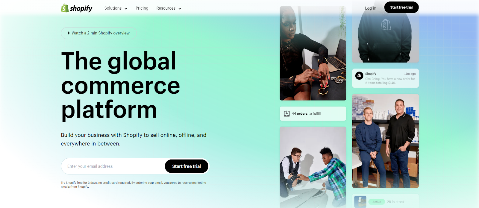 A screenshot of Shopify's home page