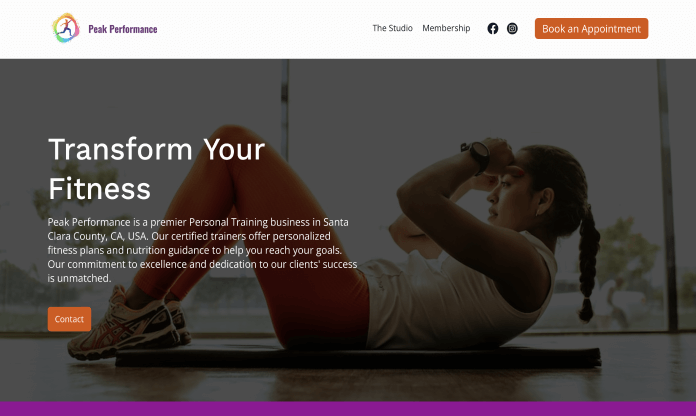 Personal trainer website example